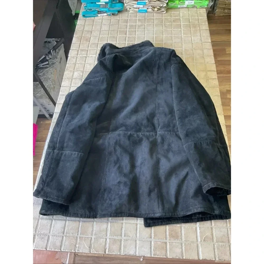 EUC! VTG Women's Steve by Searle Black Suede Faux Fur Heavy Winter Coat - Size M